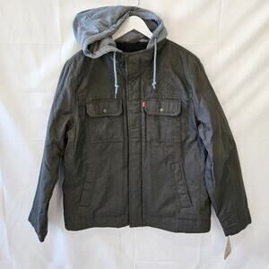 Levi's Men's Jacket Canvas Hooded Sherpa Dark Gray Large